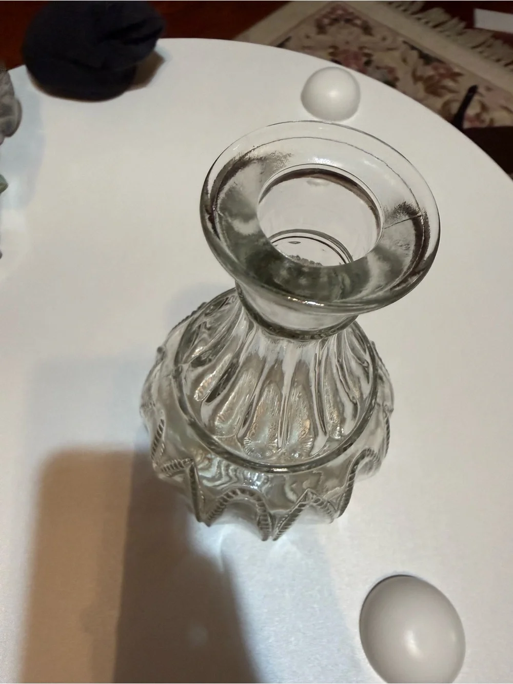 Avon Clear Glass decanter with Textured Bead and Fan Pattern from the 1980s